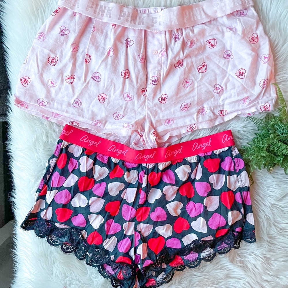 Victorias Secret Pink Candy Heart Sleep Short Set Red Lace Valentines Day S